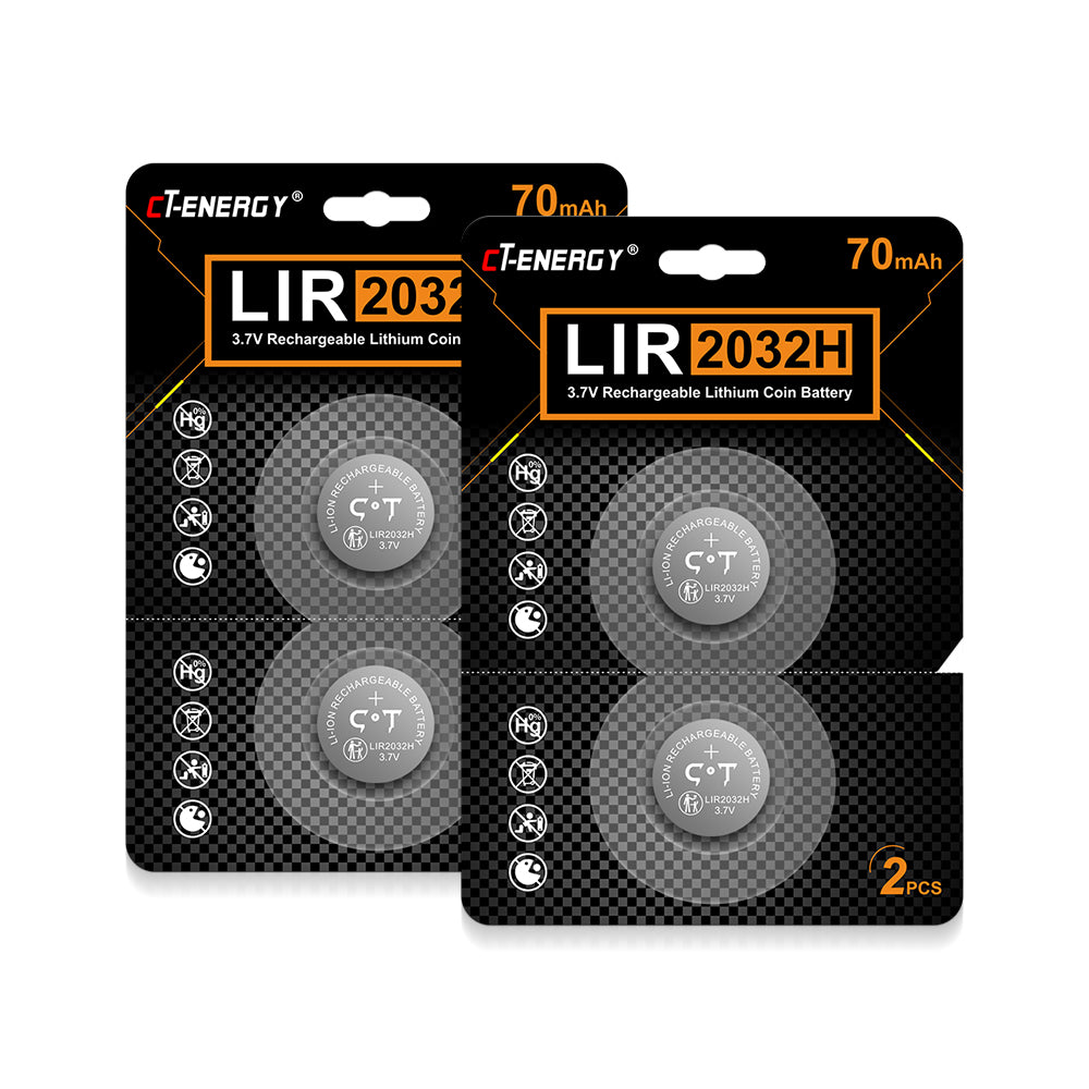 Lir2032h Battery 4pcs Rechargeable for Key Fob,3.7V High Capacity 70mAh Rechargeable cr2032 Button Cells Batteries