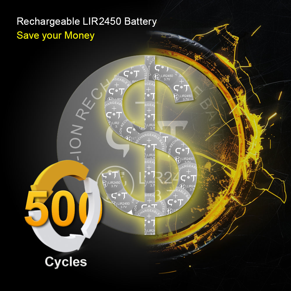 Rechargeable cr2450 Lithium Batteries 6pcs for Sensors 3.7V High Capacity 120mAh Lir2450 Battery Replace 3V CR2450