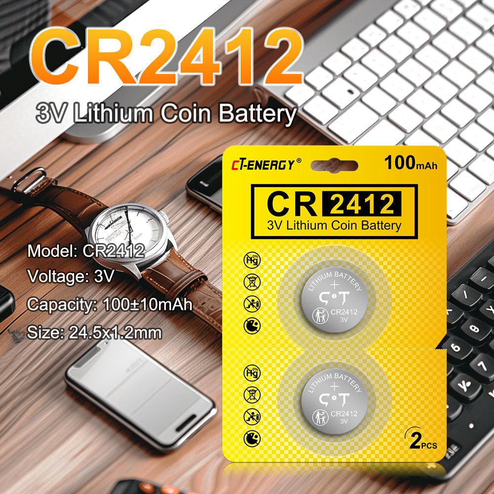 CR2412 3V Lithium Battery 100mAh Watch Battery cr 2412 Coin Button Cell Car Key Fob Batteries 2pcs