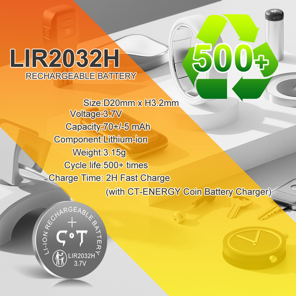 Rechargeable Lir 2032h Batteries with 4 Bay Charger Kit,Coin Button Cell Battery Charger with Child-Proof Storage Box,Rechargeable 3.7V 2032 Battery Replace CR2032