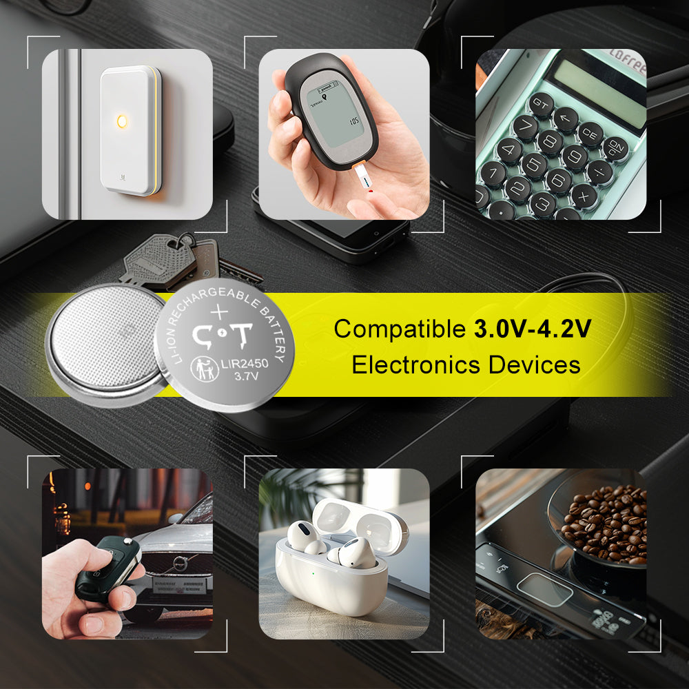 Rechargeable cr2450 Lithium Batteries 6pcs for Sensors 3.7V High Capacity 120mAh Lir2450 Battery Replace 3V CR2450