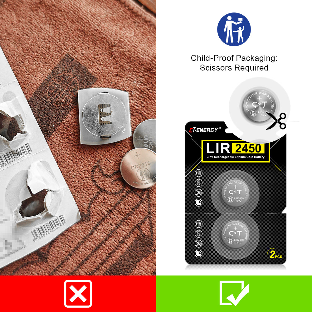 Rechargeable cr2450 Lithium Batteries 6pcs for Sensors 3.7V High Capacity 120mAh Lir2450 Battery Replace 3V CR2450