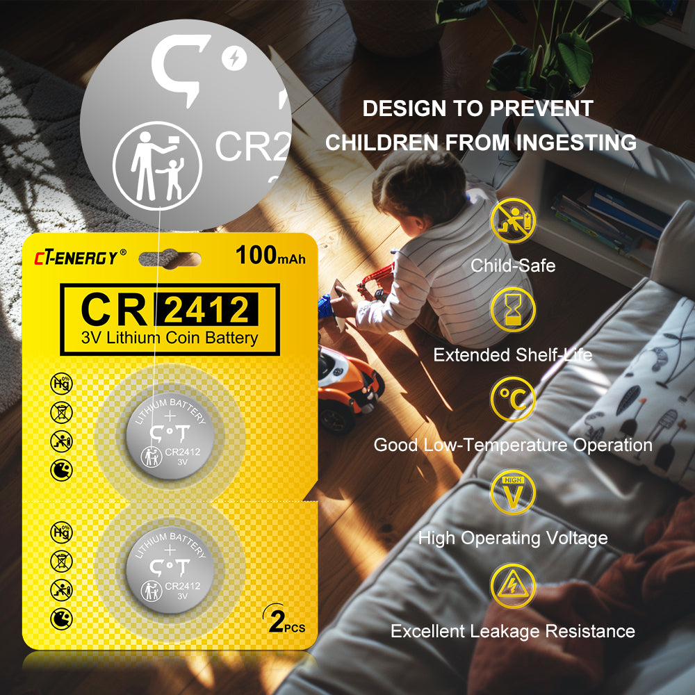 CR2412 3V Lithium Battery 100mAh Watch Battery cr 2412 Coin Button Cell Car Key Fob Batteries 2pcs
