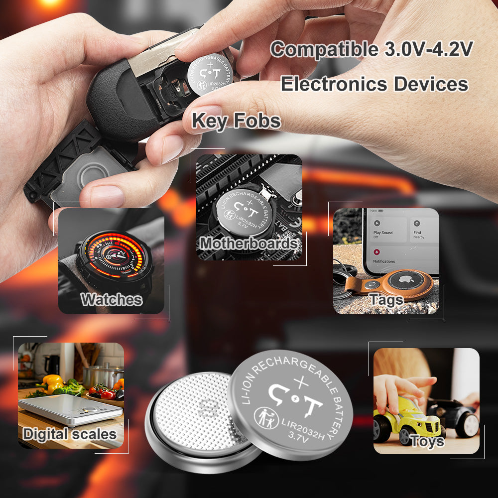 Rechargeable Lir 2032h Batteries with 4 Bay Charger Kit,Coin Button Cell Battery Charger with Child-Proof Storage Box,Rechargeable 3.7V 2032 Battery Replace CR2032