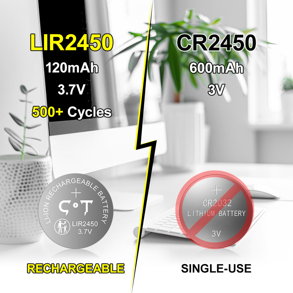 Rechargeable cr2450 Lithium Batteries 6pcs for Sensors 3.7V High Capacity 120mAh Lir2450 Battery Replace 3V CR2450