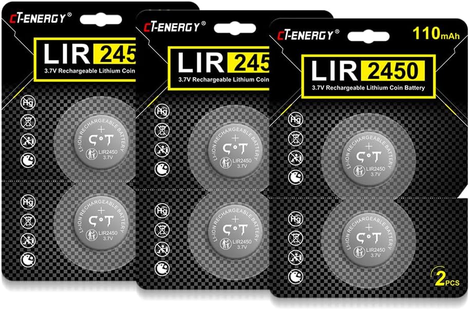 Rechargeable cr2450 Lithium Batteries 6pcs for Sensors 3.7V High Capacity 120mAh Lir2450 Battery Replace 3V CR2450