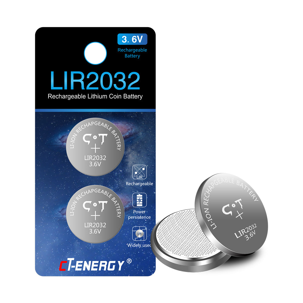 CT-ENERGY 3.7V Rechargeable 2032 Button Batteries, 6-Pack High Capacity  70mAh Lithium-ion Coin Batteries for Car Remote Key Fob Watch,Replace 3V
