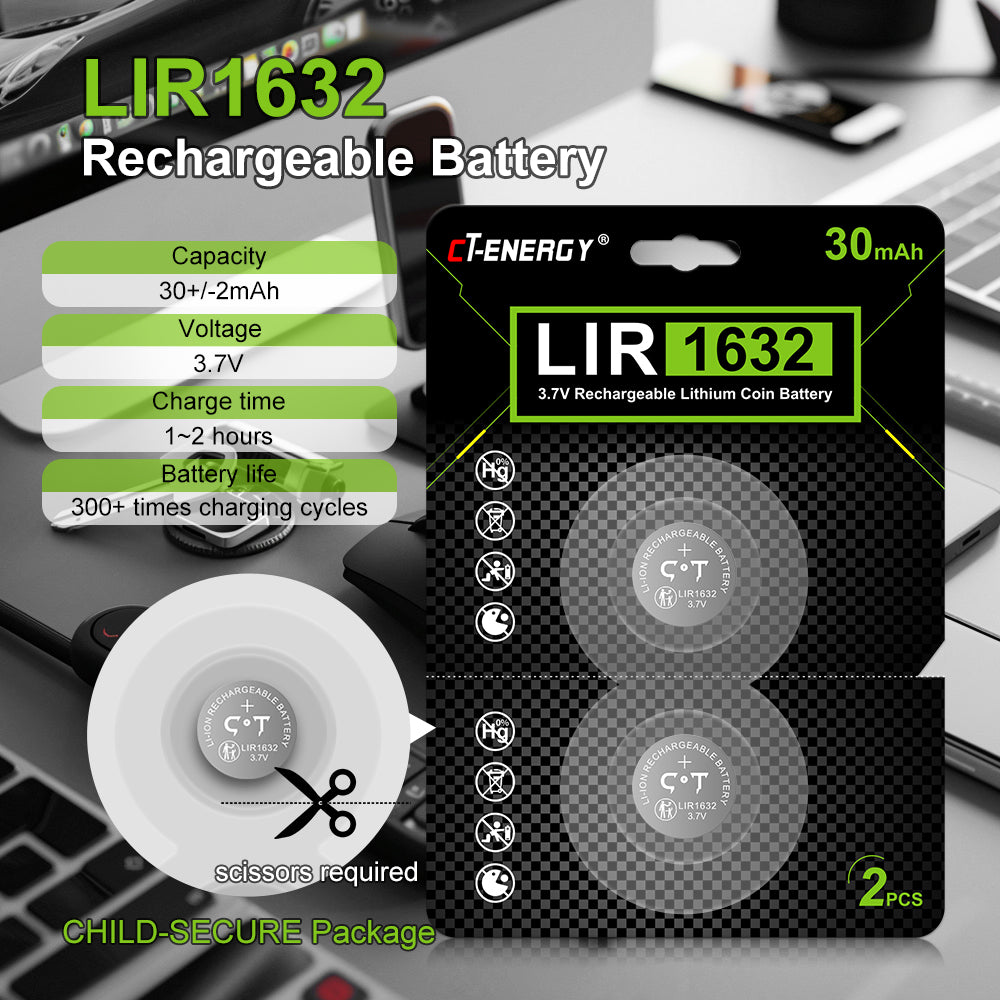 Rechargeable 1632 Batteries 4pcs for Tile Tracker 3.7V Lir1632 Battery Replacement 3.0V cr1632