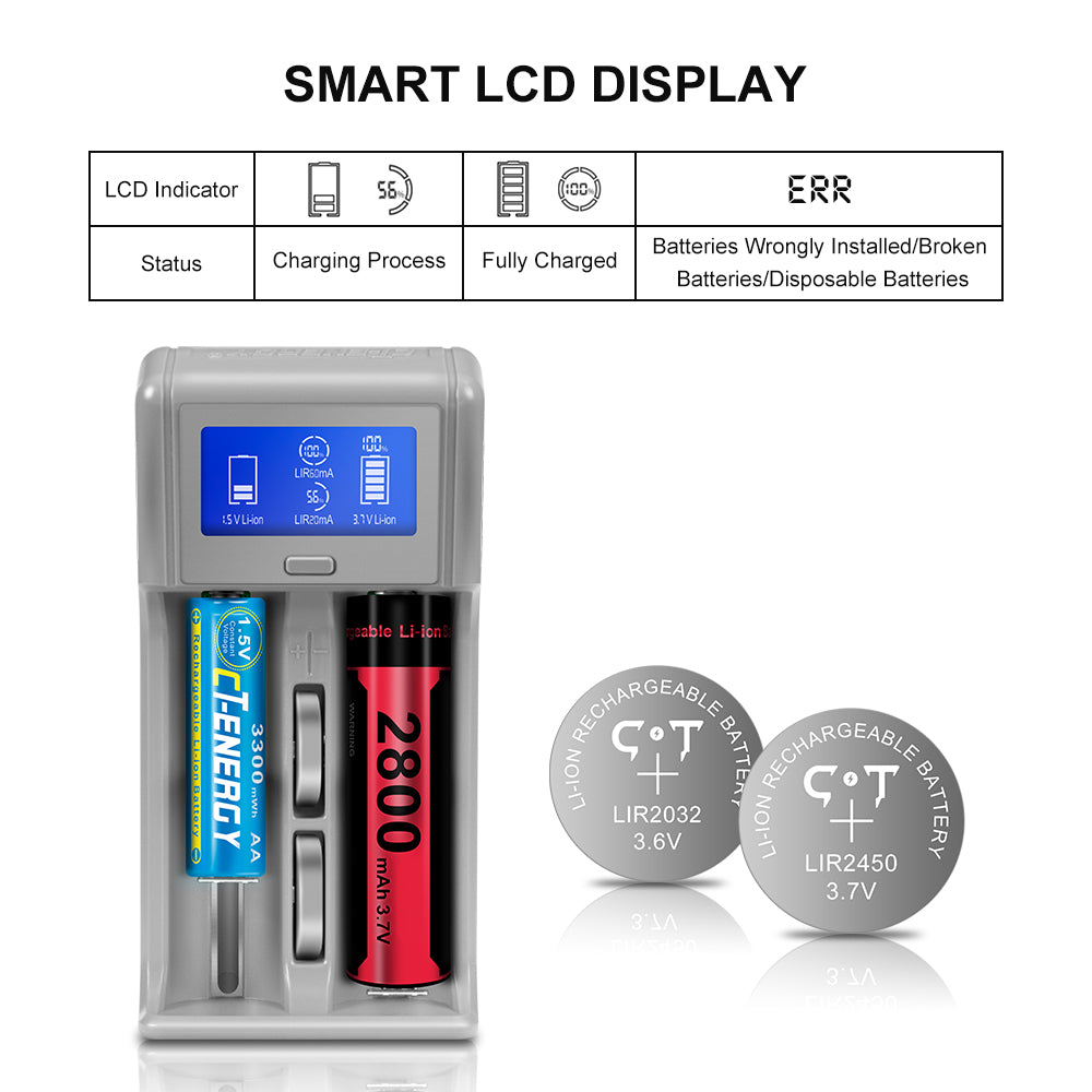 CT-ENERGY Lithium Rechargeable Coin Cells Battery Charger with 4-Pack 3.7V  High Capacity 70mAh LIR2032H Rechargeable Button Batteries,Replace CR2032