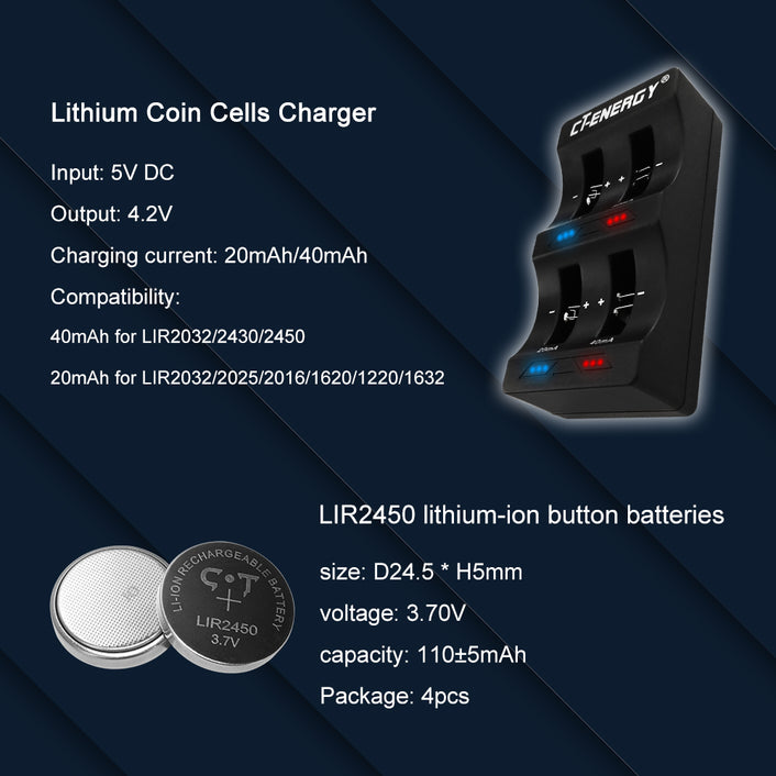LIR2450 Rechargeable Coin Battery Charger Set